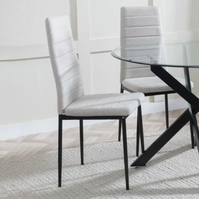 Image of Set of 8 Rovigo Sand Fabric Dining Chair with Black Legs
