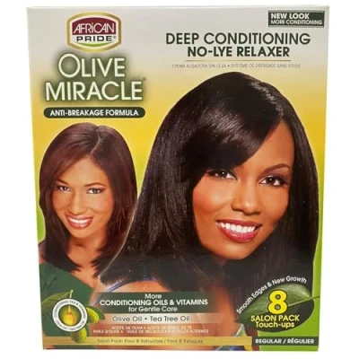 Image of African Pride Olive Miracle Deep Conditioning No Lye Relaxer Super Kit 8 Count