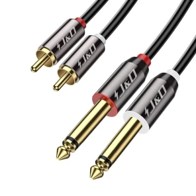 Image of J&amp;D Dual 1/4 inch TS to RCA Stereo Audio Interconnect Cable, Gold Plated Copper Shell Heavy Duty 2X 6.35mm Male 2 Adapter 7.6 Meter