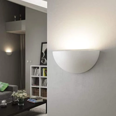 Image of LightHub Half Moon Modern Up Gypsum Plaster Indoor Paintable Wall Washer Uplight E27 (ES) Sconce Light Fitting (LED Ready) White Dimmable 3000K)
