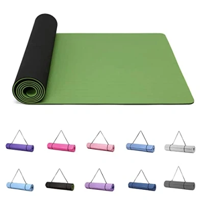 Image of Good Nite Yoga Mat Exercise Mats Workout Pilates Fitness for Women Men Non Slip Thick 6mm High Density Gymnastics with Carry Strap Tpe 183 x 61 0.6cm (Green/Black)