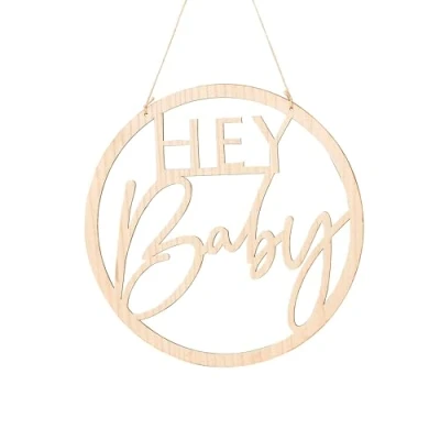 Image of Ginger Ray Botanical Baby Shower Wooden Hey Sign Wood