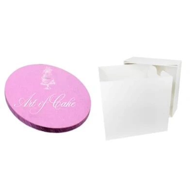 Image of Art of Cake® 8 inch Pink Round CAKE Board and WHITE TALL BOX
