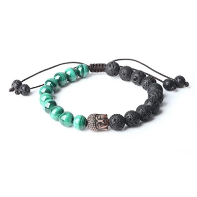 Image of COAI® 8mm Mala Prayer Beads Malachite Lava for Essential Buddha Head Bracelet