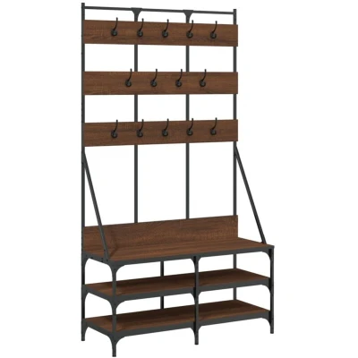 Image of vidaXL Clothes Rack with Shoe Storage Brown Oak 100x40x184 cm