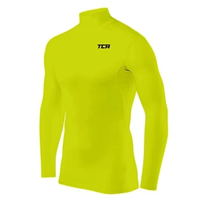 Image of TCA Boys&#039; HyperFusion Compression Base Layer Top Long Sleeve Under Shirt Mock Neck Lime Punch Mock, 6 8 Years