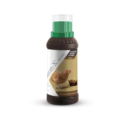 Image of Verm X 100% Natural Liquid for Poultry. Supports Intestinal Hygiene. Vet Approved. UFAS Assured. Contains Prebiotic Gut Biome. Restores and Maintains Vitality. Wormwood Free 250ml