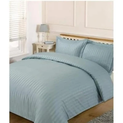 Image of Dreamscene Satin Stripe Beautiful Soft Fresh Comfortable Simple Eyecatching Duvet Cover Bedding Set, Duck Egg Blue King