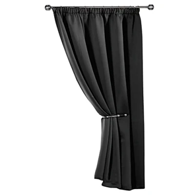 Image of Emma Barclay Cali Pencil Pleat Woven Thermal Blackout Door Curtain in Black Width 46&quot; x 84&quot;Drop (116x213cm)