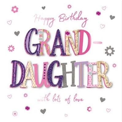 Image of Beautiful Handmade Female Birthday Card from The Stunning More Than Words Range Granddaughter Flowers and Hearts Embellished with Glitter, Foil Sequins Greeting for Her (TP MWER0126)