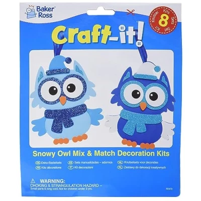 Image of Baker Ross FE970 Snowy Owl Decoration Kits Pack of 8, Make Your Own Decorations to Design and Display, Creative Activities for Kids