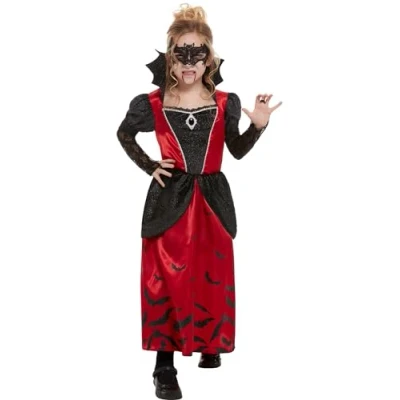 Image of Smiffys Vampire Costume, Black with Dress &amp; Eyemask, Halloween Child Fancy Dress, Up Costumes