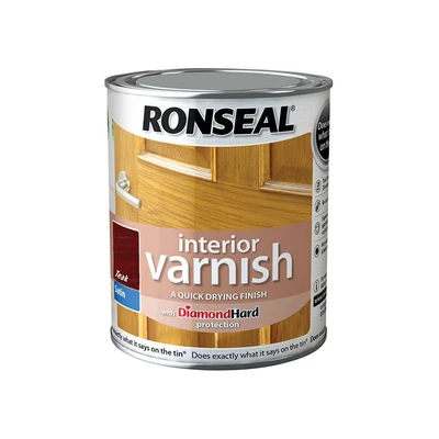 Image of Ronseal RSLIVSTE250 250ml Quick Dry Satin Interior Varnish Teak