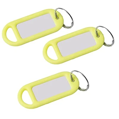 Image of Merriway BH02745 (20 Pcs) Fluorescent Neon Yellow Key Ring Luggage Tags with Labels Pack of 20 Pieces