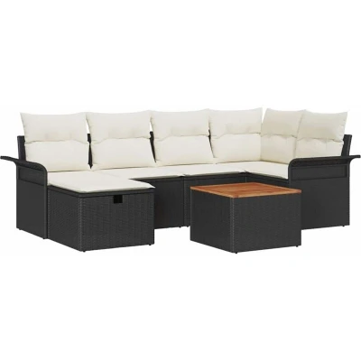 Image of vidaXL 7 Piece Garden Sofa Set with Cushions Black Poly Rattan