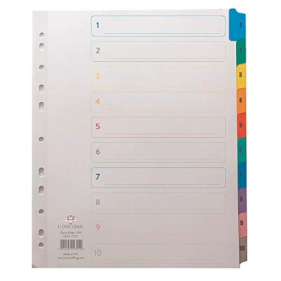 Image of Concord Punched Pocket Index Multicolour tabbed Europunched 1 10 Extra Wide A4 White Ref CS98