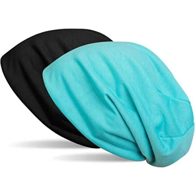 Image of styleBREAKER Beanie Reversible Cap in Plain Colours, Slouch Cap, Light and Soft, longbeanie, Unisex 04024115, Colour:Black/Turquoise