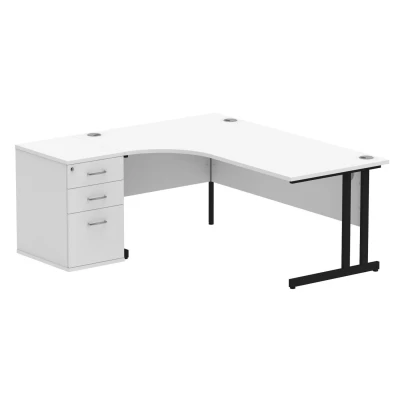 Image of Impulse 1800 LH Crescent Desk White Black Cantilever 600 High Ped