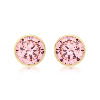 Image of Carissima Gold Women&#039;s 9 ct Yellow 6 mm Round Pink Cubic Zirconia Stud Earrings