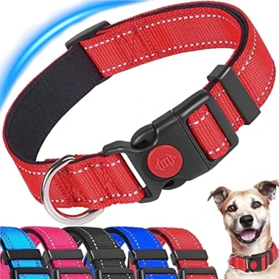 Image of ATETEO Reflective Dog Collar with Safety Locking Buckle and Soft Neoprene Padded, Adjustable Durable Nylon Puppy Collars for Small Medium Dogs,Red,S: 9 14.2 inch