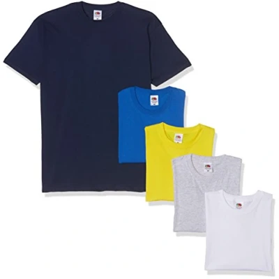 Image of Fruit of the Loom Men&#039;s Valueweight Short Sleeve T Shirt, Grey/White/Yellow/Royal/ Navy, XXL UK