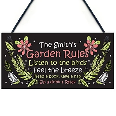 Image of RED OCEAN Personalised Garden Rules Sign Floral Summerhouse Shed Hanging Plaque Gift For Her