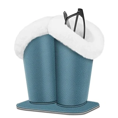 Image of Fintie Plush Lined Double Eyeglasses Holder with Magnetic Base Anti scratch Premium Vegan Leather Glasses Stand Case, Ocean Blue, Medium