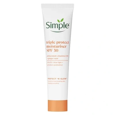 Image of Simple Protect &#039;N&#039; Glow Triple Moisturiser SPF 30 3x protection against UVA &amp; UVB rays, blue light and pollution all day hydrating face cream 40 ml