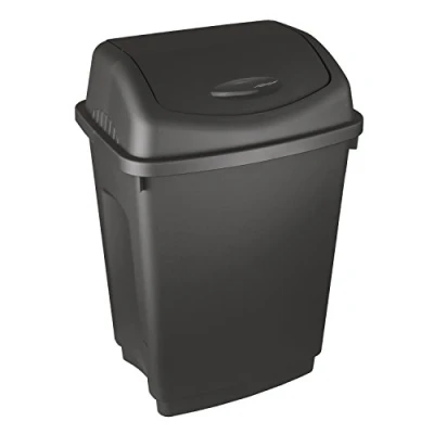 Image of 1 x Simpa® 12L 12 Litre Black Swing Bin Heavy Duty Plastic Home Garden Kitchen Rubbish Recycle Waste Dustbin Made in UK