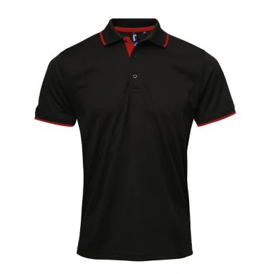 Image of Premier Mens Coolchecker Contrast Pique Polo Shirt (Black/Red) Size Large