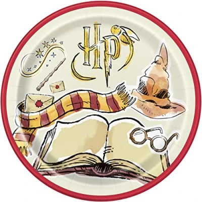 Image of Unique 23565 Paper Plates, 23 cm, Harry Potter Party Pack of 8, Multicolour