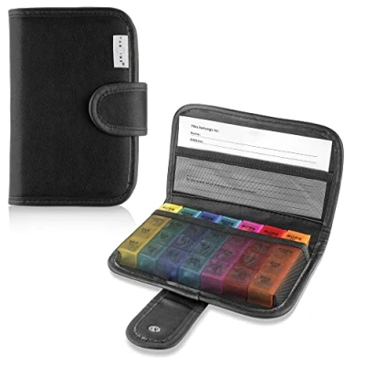 Image of Tabtime Black Pill/Tablet Wallet, Weekly 7 Day Pill Box Organiser with 28 Compartments for Vitamins, Supplements and Medication