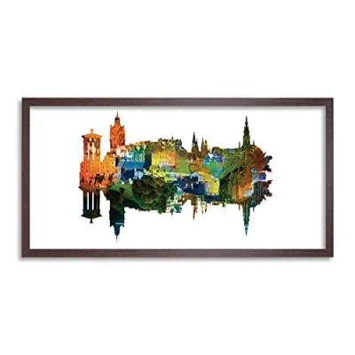 Image of Wee Blue Coo Edinburgh Scotland Symmetry Landmarks Long Panel Framed Wall Art Print