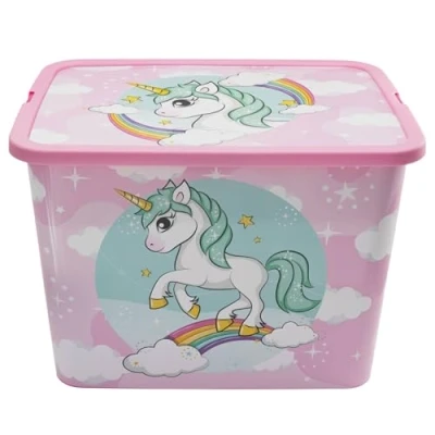 Image of Unicorn Kids Storage Boxes 23L Officially Licensed, BPA Free Plastic, Lightweight, Durable with Click Lock Lid Toy Box for Girls Boys Keeps Rooms Tidy, 41 x 29 27cm (Large)
