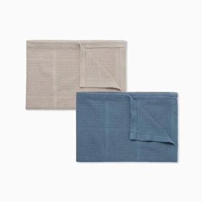 Image of MORI Baby Cellular Blanket for Newborn Pack of 2, Blue &amp; Biscuit Soft Swaddle Set, Ideal Cot, Crib, Moses Basket and Pram One Size