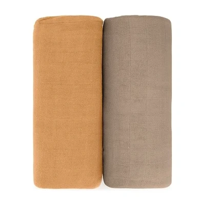 Image of Comfy Cubs 2 Pack Muslin Baby Blanket for Newborn, Swaddle Blanket, Neutral Receiving Boys and Girls (Cedar &amp; Caramel)