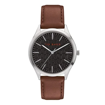 Image of Ted Baker Men&#039;s Manhatt Brown Leather Strap Black Dial BKPMHF902