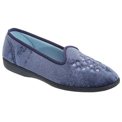 Image of Sleepers Womens/Ladies Nieta Plain Embroidered Slippers (6 UK) (Blueberry)