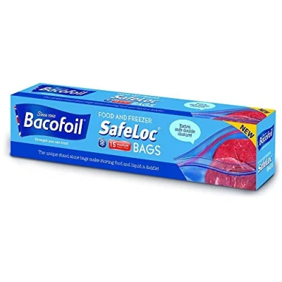 Image of Bacofoil 15 Double Seal Safeloc Food &amp; Freezer Bags Medium 27x24cm