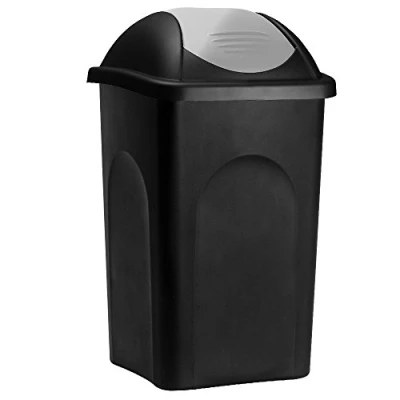 Image of Stefanplast® Waste Rubbish Bin Swing Lid 60 Litre Dust Container Refuse Plastic Kitchen Dustbin Home (Silver)