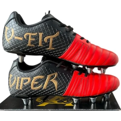 Image of VIPER V Fit Rugby Boots, Black/Red, Grid Pattern Design, Metal Studs, Lightweight, Comfortable, SG/FG (Black/Red, UK Footwear Size System, Adult, Men, Numeric, Wide, 8)
