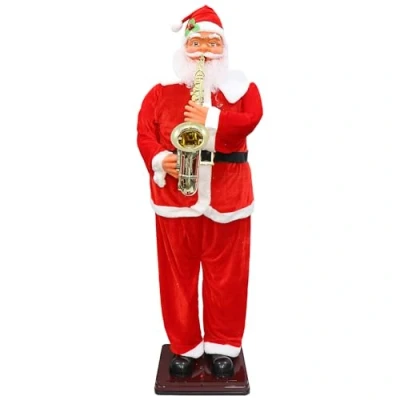 Image of HJDSUDU Santa Claus Decor, Animated Dancing Santa, Playing Saxophone, Life Size Electric with Music, for Hotel, Mall, Holiday Party,180cm/71in