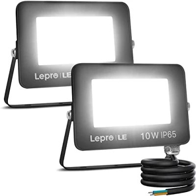 Image of Lepro 10W LED Floodlight Outdoor, 850LM Security Lights, 70W Incandescent Lamp Equivalent, Waterproof IP65, Daylight White Outdoor Lights for Garden, Pack of 2 [Without Sensor]