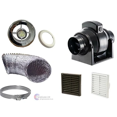 Image of MF100S Bathroom Shower Light Fan Extractor Standard Inline Kit 4&quot; 100mm Complete (MF100S10m Alu (W &amp; C) White FG4)