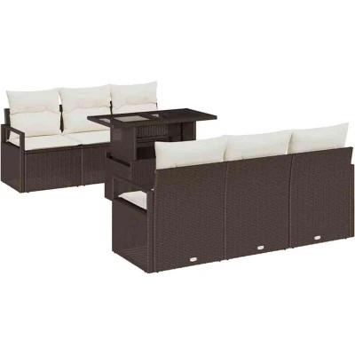 Image of vidaXL 7 Piece Garden Sofa Set with Cushions Brown Poly Rattan