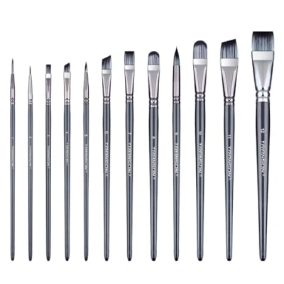 Image of Transon Artist Paint Brush Set of 12 for Watercolour Acrylic Gouache Oil and Tempera Painting
