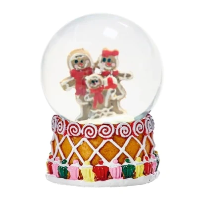 Image of Christmas Snow Globe Mini Waterball 6cm Gingerbread Design with Decorated Base (Gingerbread Family)
