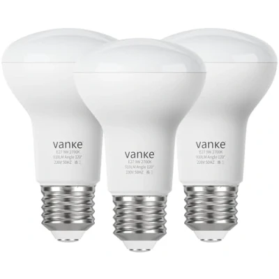 Image of Vanke R63 Spotlight Bulbs Screw, 9W LED Reflector E27 Light Bulb, 2700K Warm White, 910 Lumen, 60 Watts Equivalent, Non Dimmable, Pack of 3