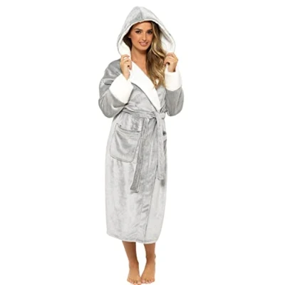 Image of KATE MORGAN Ladies Soft &amp; Cosy Hooded Dressing Gown (12 14, Grey Shimmer)
