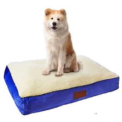 Image of Ellie Bo Small Memory Foam Dog Bed for 24 inch Cage/Crate Blue Faux Suede/Sheepskin